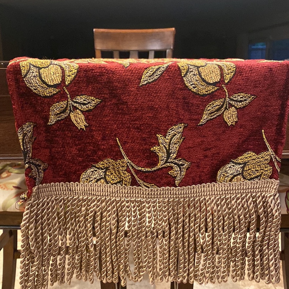 Table runner cranberry and gold colors 70” ( not including edge detail) - Picture 13 of 16
